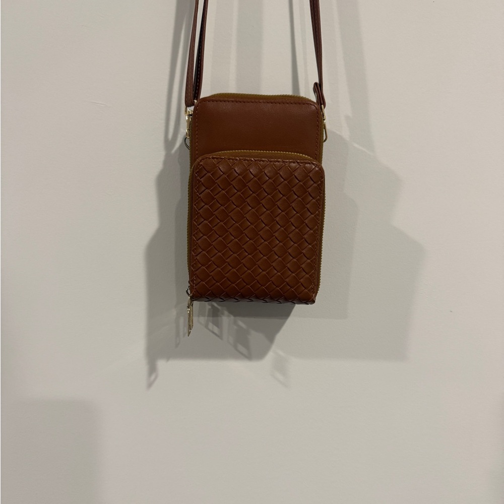Brown Crossbody Bag with Woven Detail